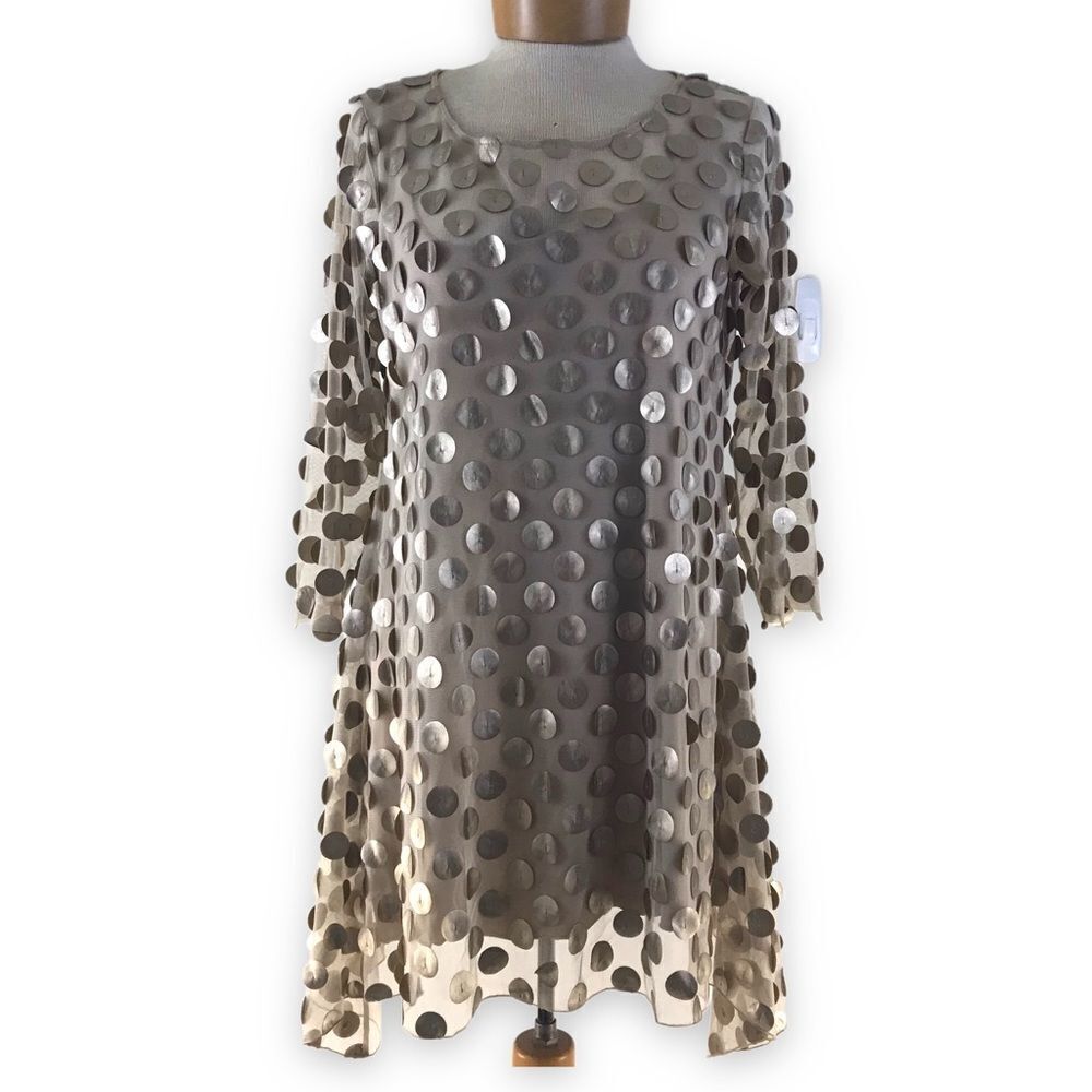 Staples‎ gold faux leather disc mini dress size S